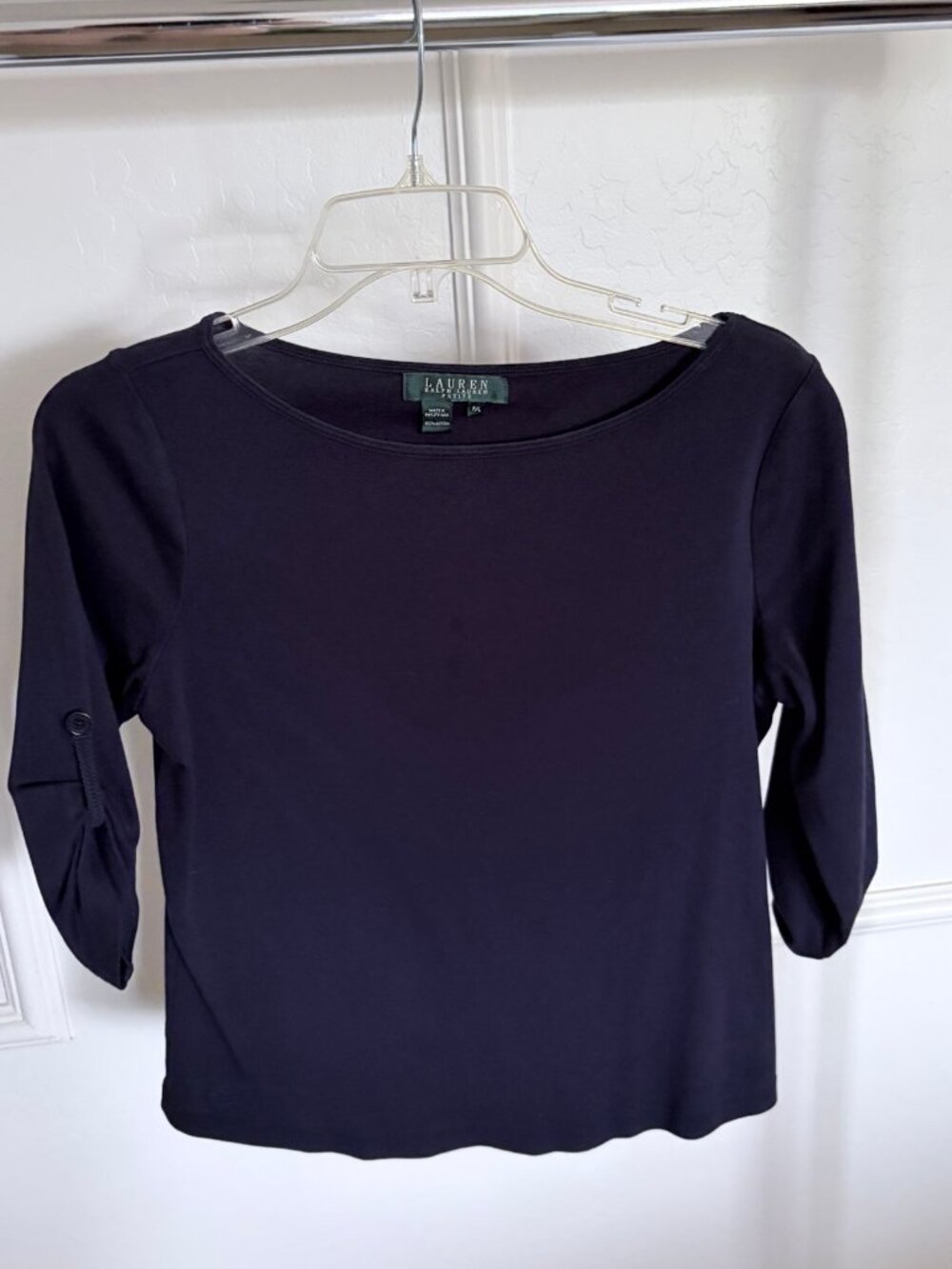 Lauren Ralph Lauren Black Cotton 3/4 Sleeve Top - P/L